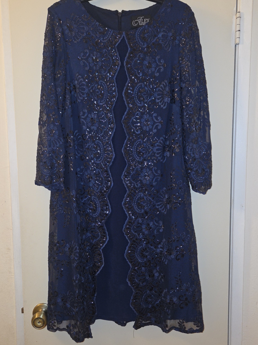Royal Blue Embroidered Sequin Long Sleeve Dress
